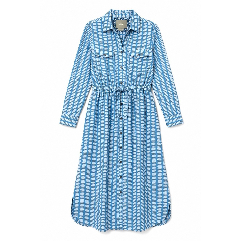 Anthropologie Maeve Midi Shirt Dress 6 Blue Boho Chic Geometric Teacher Core
